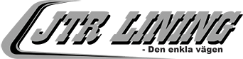 En svartvit logotyp med ordet JTR Lining - den enkla vägen
